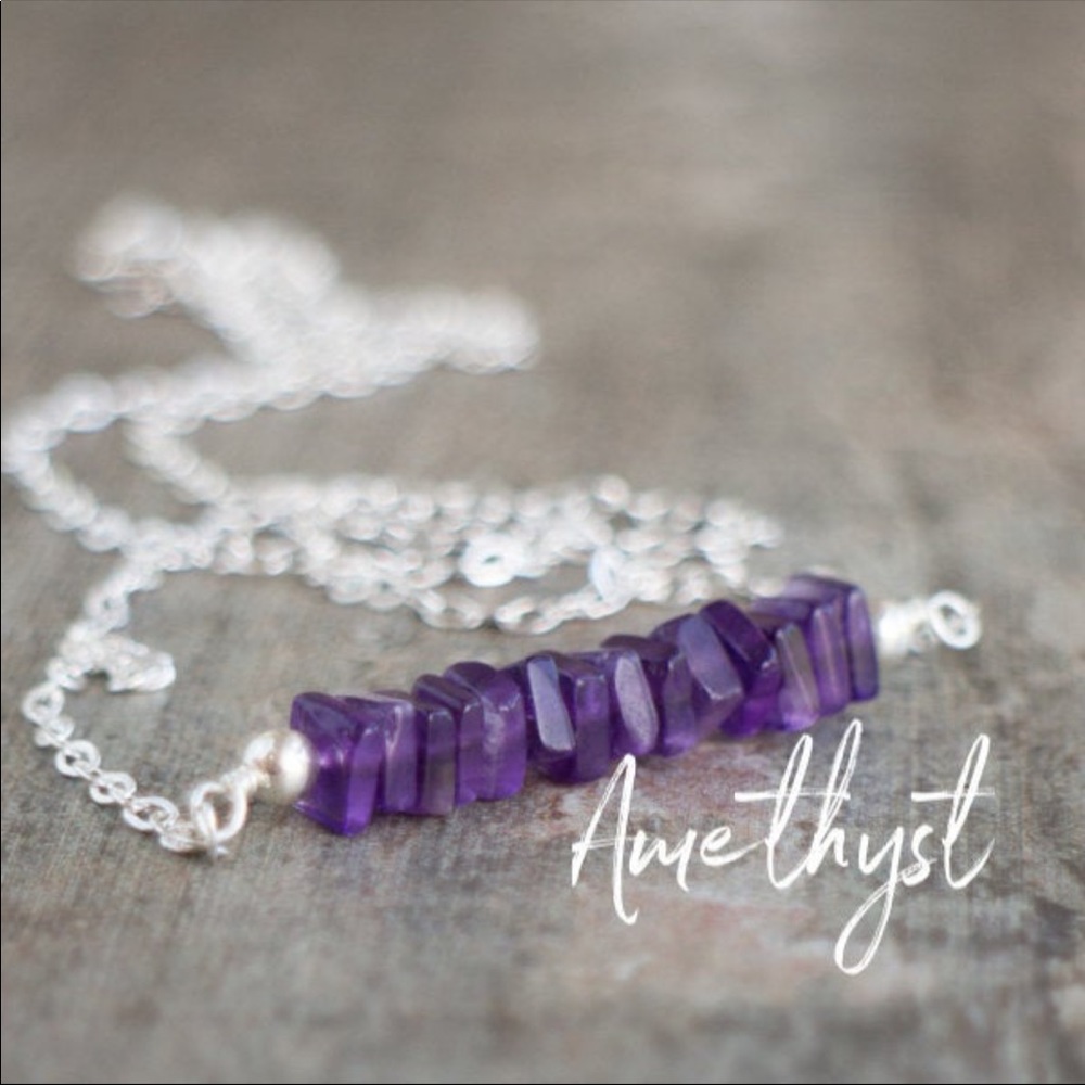 Purple Amethyst Gemstone Sterling Silver Necklace - Picture 1 of 2
